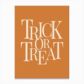 Modern Trick Or Treat Typography - White & Orange Canvas Print