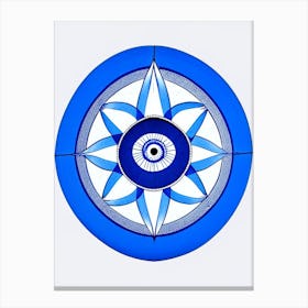 Dharma Wheel, Symbol, Third Eye Blue & White 3 Canvas Print