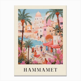 Hammamet Tunisia 1 Vintage Pink Travel Illustration Poster Canvas Print