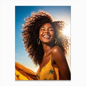 African American Woman Sun Casting Vivacious Rays Highlighting Her Carefree Smile Embodying The Ep (2) Canvas Print