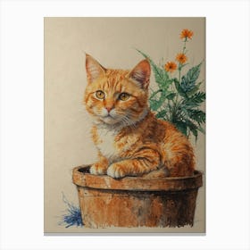 Orange Tabby Cat In Pot Canvas Print