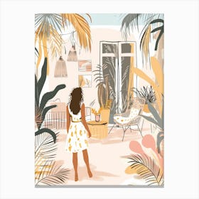 Illustration Of A Girl In A Tropical Garden Canvas Print