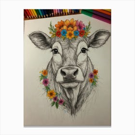 Cow With Flowers 1 Canvas Print