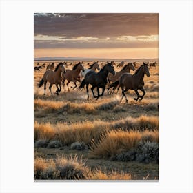 Herd Of Horses At Sunset 1 Canvas Print