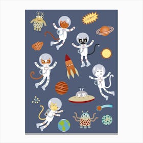 Space Astronaut Kitty Cats Canvas Print