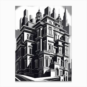 Mansion In The City, black and white art Canvas Print