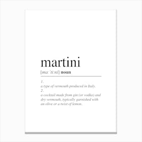 Martini Cocktail Word Canvas Print
