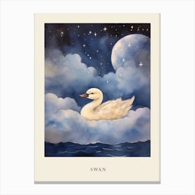 Baby Swan 2 Sleeping In The Clouds Nursery Poster Canvas Print