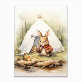Bunny Camping Rabbit Prints Watercolour 1 Canvas Print