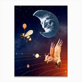 Honey bee - pig - planets - moon - photo montage Canvas Print