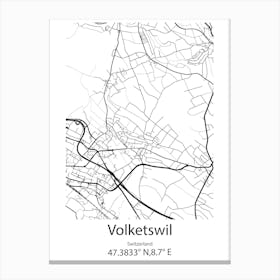 Volketswil,Switzerland Minimalist Map Canvas Print