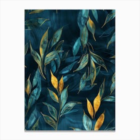 Gold Leaves On A Blue Background 1 Canvas Print