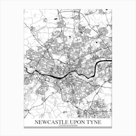 Newcastle Upon Tyne White Black Map Canvas Print