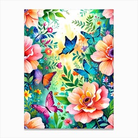 Floral Pattern With Butterflies Canvas Print