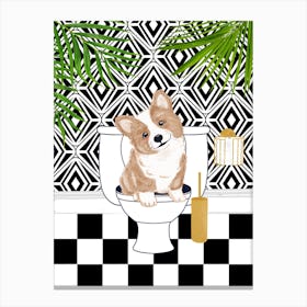 Dog on Toilet Funny Animal Bathroom Canvas Print