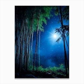 Moonlight Casting Ethereal Glow Onto Dense Bamboo Forest Star Laden Midnight Sky Enveloping Above Canvas Print