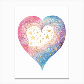 Delicate Star Heart Line Drawing Celestial Canvas Print