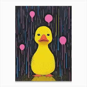 Pink Yellow & Blue Duckling In The Rain 3 Canvas Print