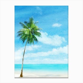 Watercolor Palm Tree On The Beach Canvas Print