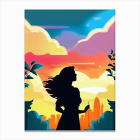 Luxmango Young Woman Looking At Stars And Sky, Dark Illustration Canvas Print