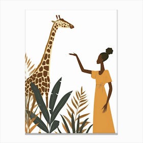 Giraffe And Woman 1 Canvas Print