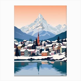 Retro Winter Illustration Lucerne Switzerland 1 Canvas Print