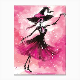 Halloween Skeleton In Pink Dress Canvas Print