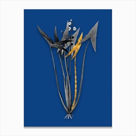 Vintage Arrowhead Black and White Gold Leaf Floral Art on Midnight Blue n.0194 Canvas Print