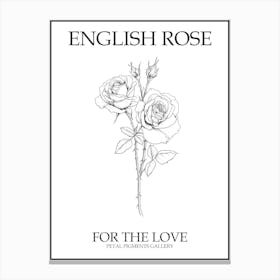 English Rose Black And White Line Drawing 14 Poster Canvas Print