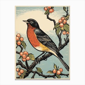 Vintage Bird Linocut Robin 4 Canvas Print
