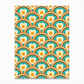 Retro Waves and Flowers, Teal and Orange Canvas Print