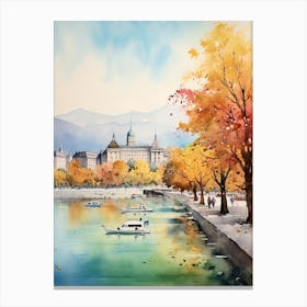 Geneva Switzerland In Autumn Fall, Watercolour 4 Canvas Print