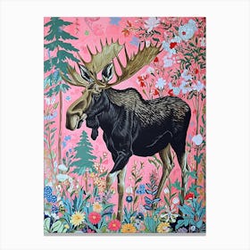 Floral Animal Painting Moose 4 Canvas Print