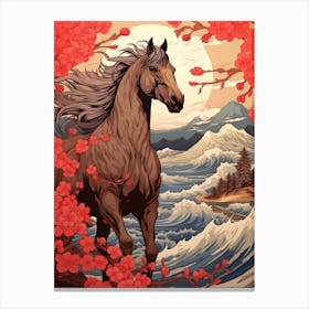 Horse Animal Drawing In The Style Of Ukiyo E 3 Canvas Print