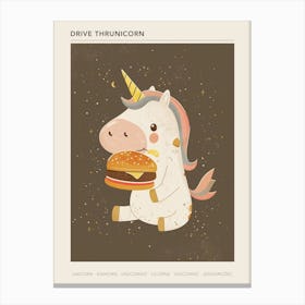Unicorn Eating A Cheeseburger Muted Pastels 1 Poster Canvas Print