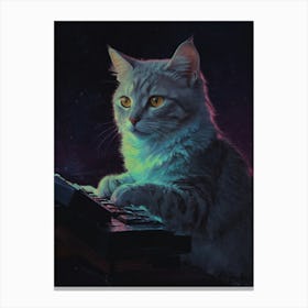 Cat Playing Computer Canvas Print