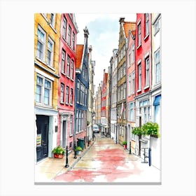 Watercolor Street In Amsterdam Canvas Print