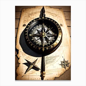 Compass On A Map Canvas Print