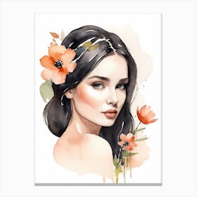 Floral Woman Portrait Watercolor Painting (18) Canvas Print