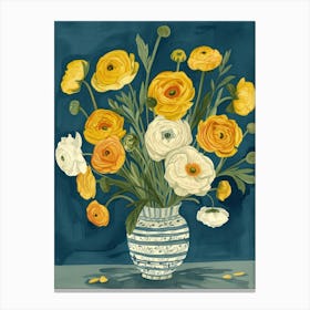 Ranunculus Flowers On A Table   Contemporary Illustration 4 Canvas Print
