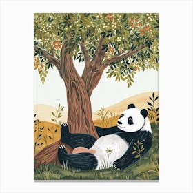 Giant Panda Laying Under A Tree Storybook Illustration 3 Canvas Print
