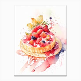Strawberry Tart, Dessert, Food Storybook Watercolours Canvas Print