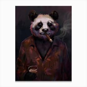 Animal Party: Crumpled Cute Critters with Cocktails and Cigars Panda Bear Smoking Cigar Canvas Print