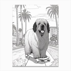 Newfoundland Dog Skateboarding Line Art 3 Canvas Print