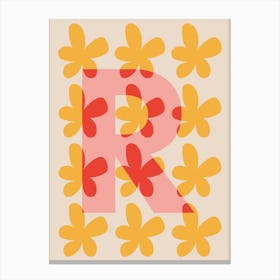 Alphabet Flower Letter R Print - Pink, Yellow, Red Canvas Print