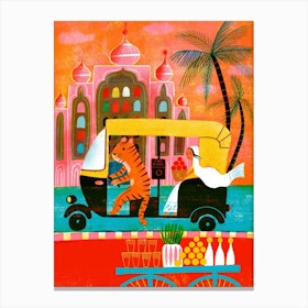 Screenprint India Riskshaw Tiger Canvas Print