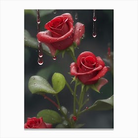 Red Roses At Rainy With Water Droplets Vertical Composition 26 Canvas Print