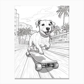 Jack Russell Terrier Dog Skateboarding Line Art 4 Canvas Print