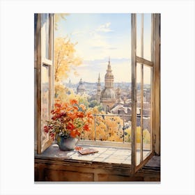 Window View Of Sofia Bulgaria In Autumn Fall, Watercolour 1 Canvas Print