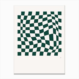 Wavy Checkered Pattern Poster Dark Green Canvas Print